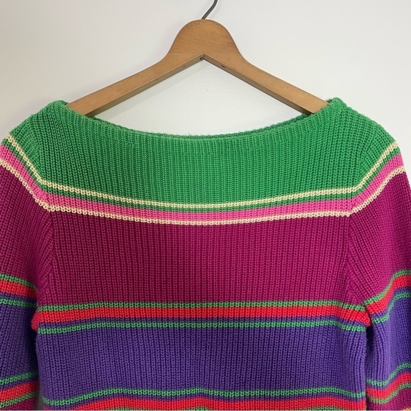 [Ralph Lauren] Women's 90s Y2K Multi Colored Striped Knit Boatneck Sweater - Picture 2 of 7